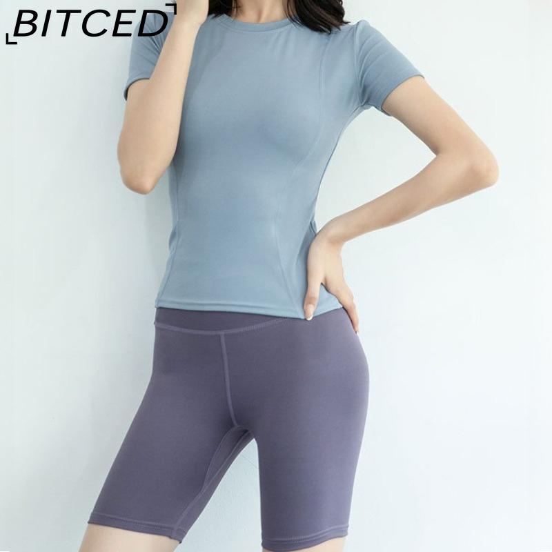 BITCED Damska odzież sportowa Top do jogi - Dopasowana kurtka z krótkim rękawem Zestaw do siłowni, biegania - Szybkoschnąca odzież treningowa na wiosnę, jesień, lato