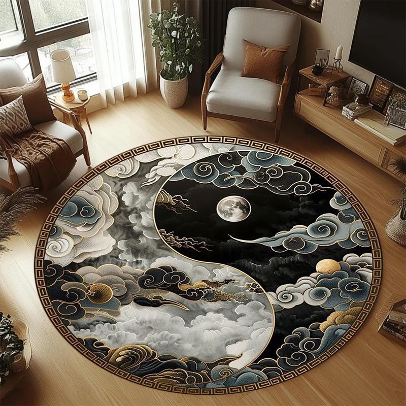 

Chinese Style Tai Chi Circular Carpet Black and White Tai Chi Printed Entrance Doormat Living Room Bedroom Decoration Carpet 100cm x 100cm