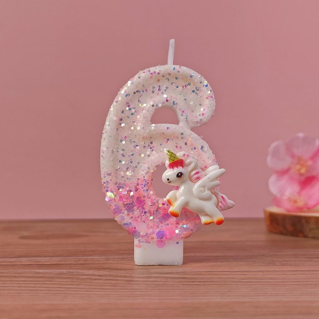 Handcrafted Cute Cartoon Unicorn Birthday Number Candle for Girls