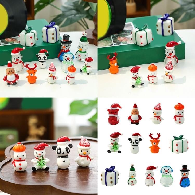 Holiday Miniature Glass Snowman Reindeer Santa Sculpture Tabletop Shelf Decoration For Christmas Display Party Gift