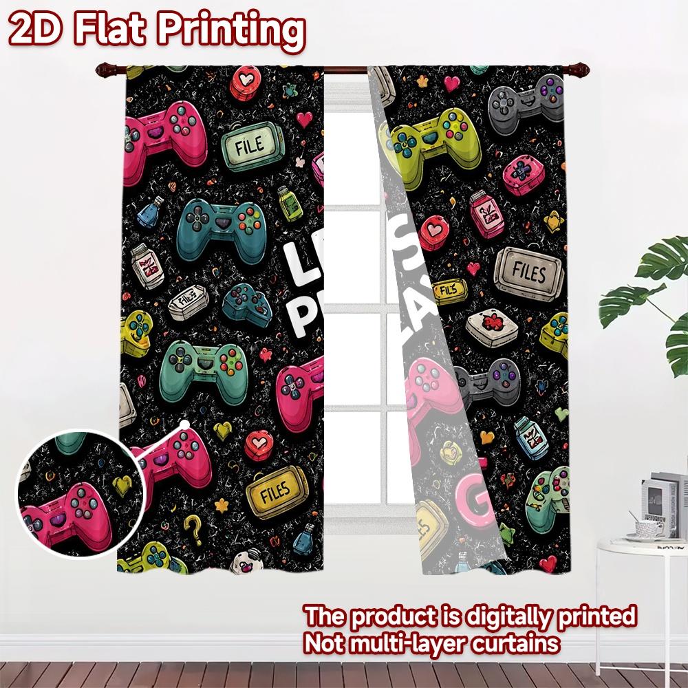 2D FLAT PRINTING 2pcs Curtains (Without Rod) Colorful Controller Collage Contemporary Popular Curtains Polyester Easy Install