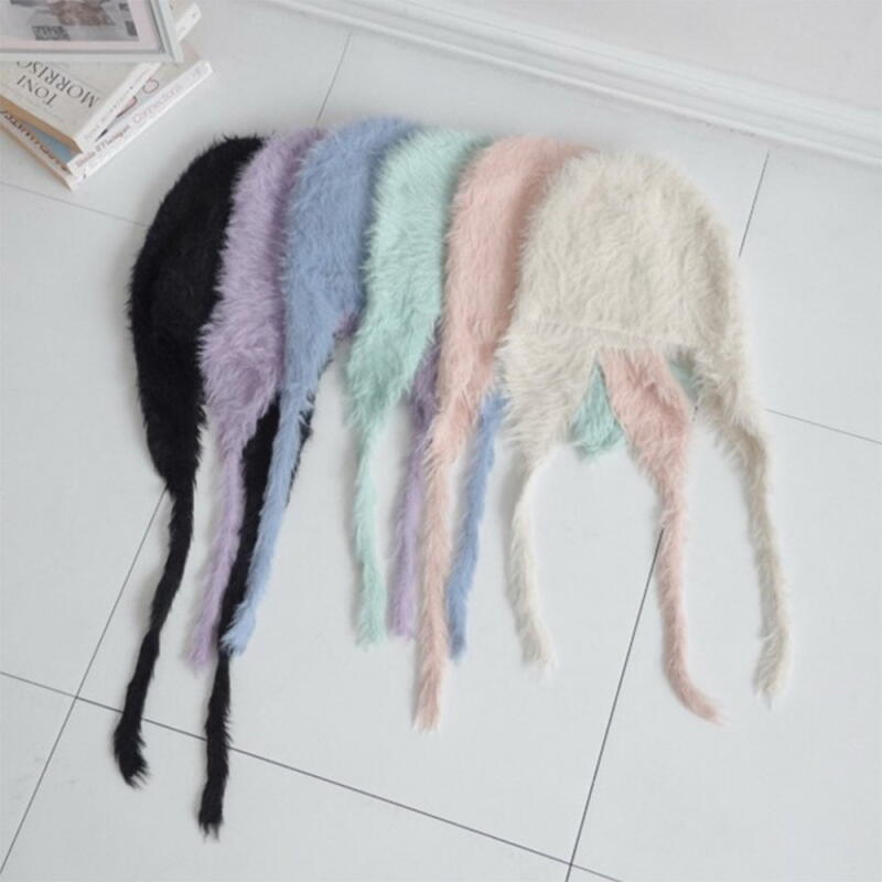 Women s Pastel Color Earflap Knit Beanie Hat pink