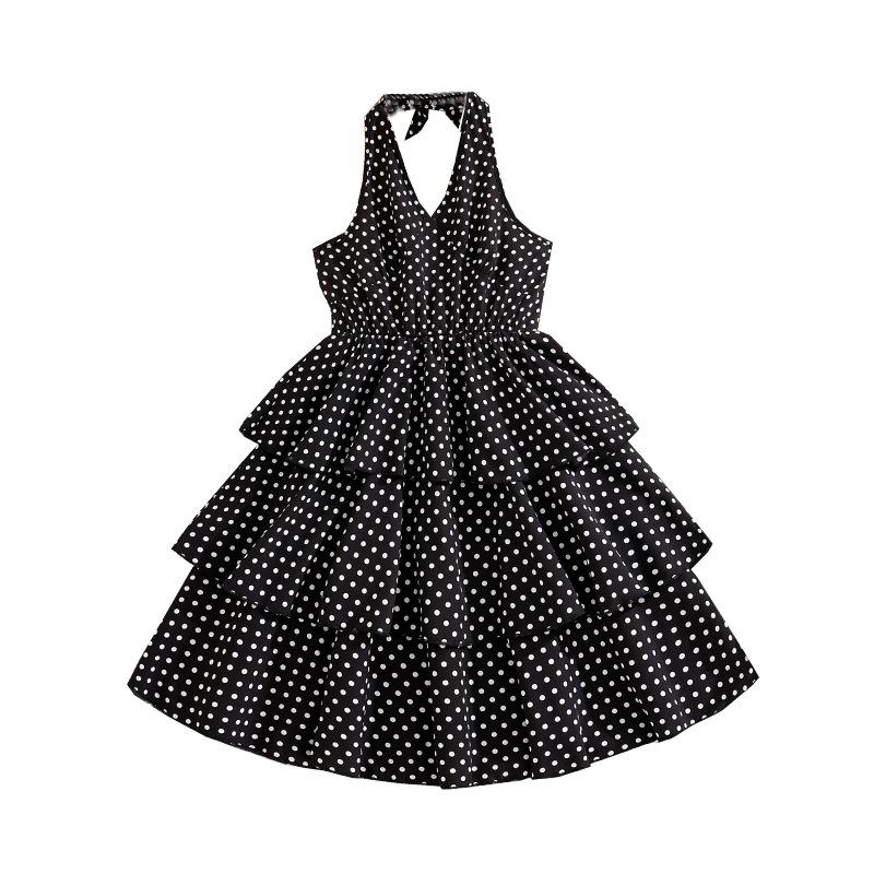 Sweetly Designed Neckless Backless Dress for Girls - Elegant and Retro Polka Dot Summer Children's Dress