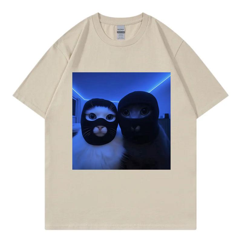 Masked Thief Cat Funny Meme Graphic T Shirts Unisex Unisex Gothic Fashion Short Sleeve TShirts Summer Casual Loose Cotton TShirt