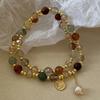 Elegant Double Layered Crystal Pearl Beaded Bracelet for Women Chic Beads Wrap Pendant Bangle Wedding Party Jewelry