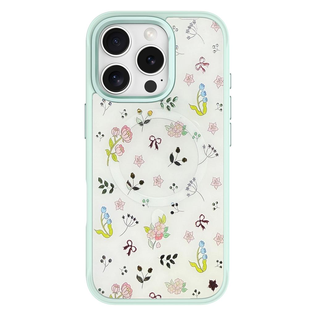 For iPhone 16 Pro Max Magnetic Case TPU PC Phone Cover with Detachable Spring Garden Backplate