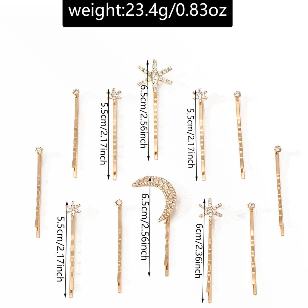 Alloy electroplating one-word clip European and American jewelry, moon headgear, snowflake stacked hairpin set for women