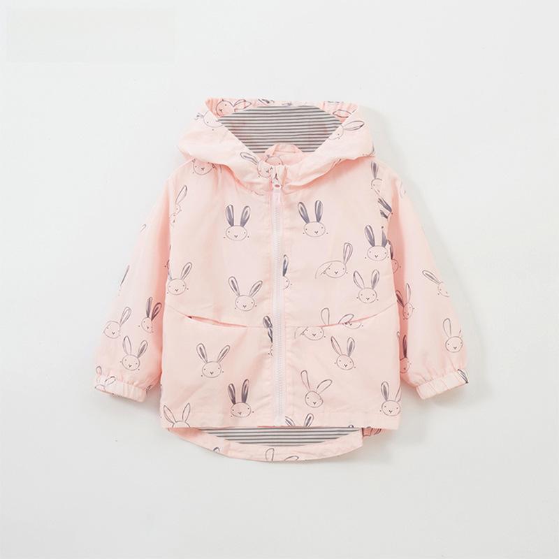 Malwee Girls' Autumn Cartoon Hooded Windbreaker - European & American Style Children's Casual Coat