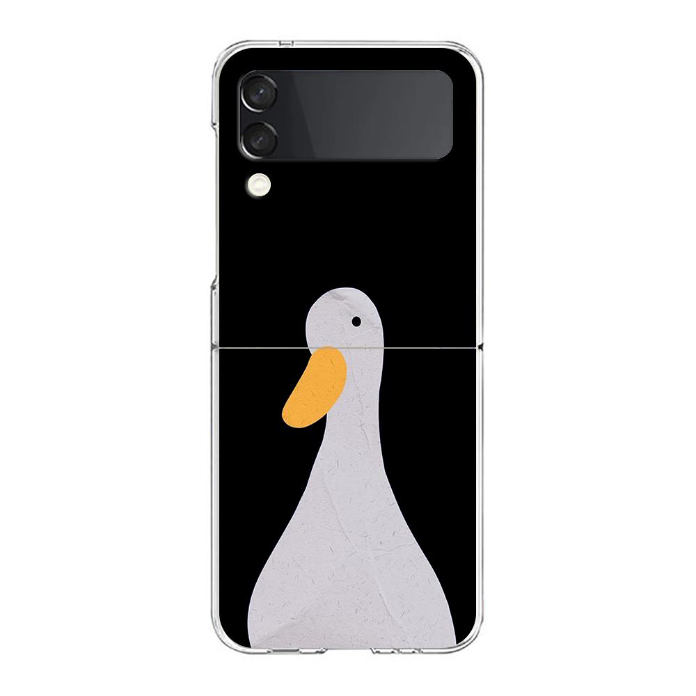 Cartoon Doubt Duck For Samsung Galaxy Z Flip 3 4 5 Hard Folding Clear PC Phone Case For Samsung Z Flip3 Transparent Back Cover