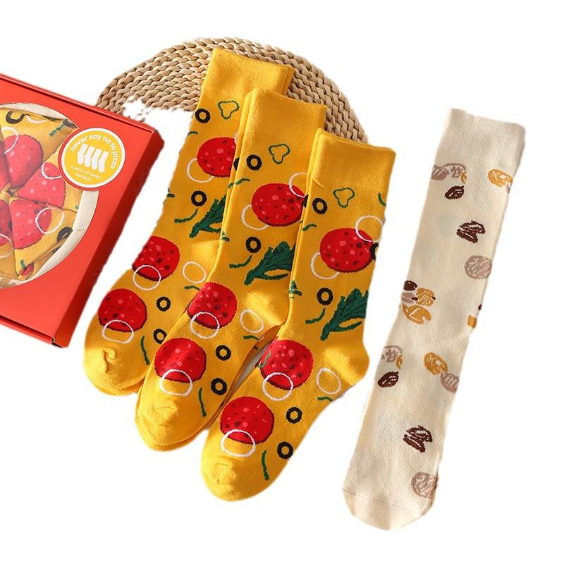 Damen Pizza Socken Geschenkbox - Schweißabsorbierend, geruchsresistent, reine Baumwolle, mittelhoch für Halloween, Weihnachten & mehr