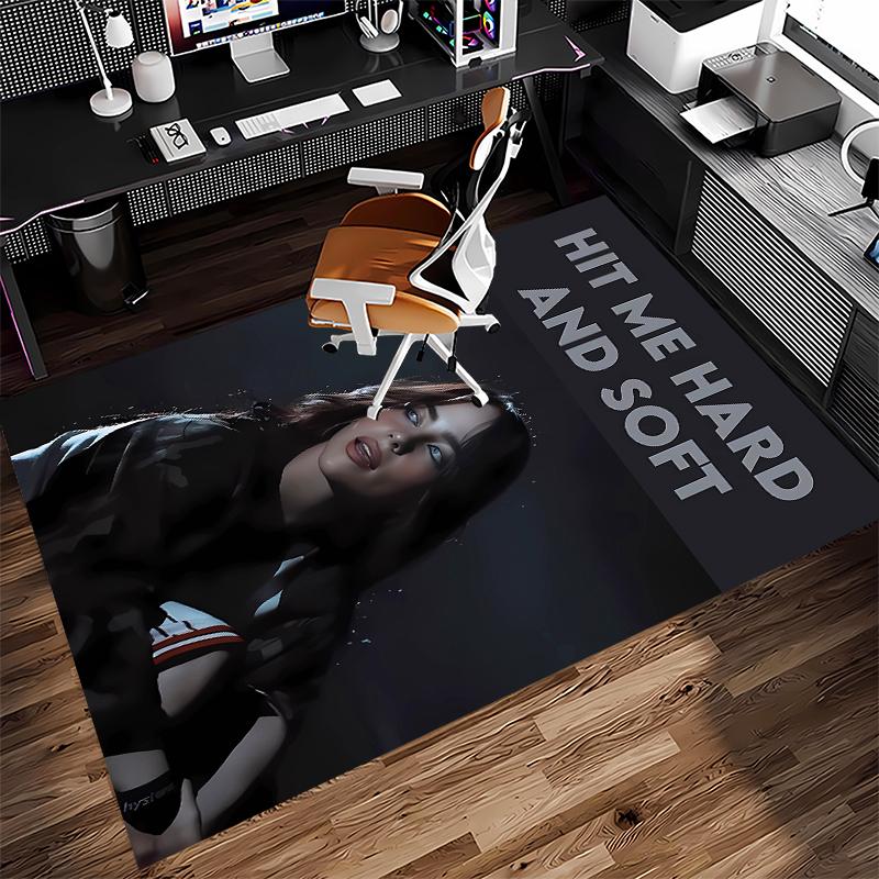 1pc Singer Billie Eilish1 Print Area Rug - Soft, Washable Non-Slip Indoor Mat for Office Chairs, Living Room, Home Office Decorative Rug