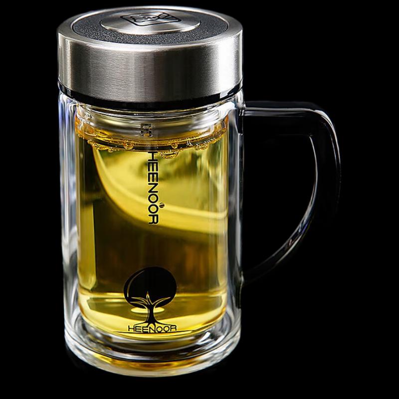 Xinuo 435ml Double Wall Glass Tea Mug with Handle