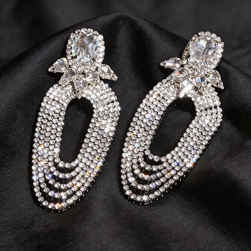 Elegant Silver Needle Diamond Tassel Water Drop Stud Earrings – Luxury, Fashionable Ear Ornaments for Women