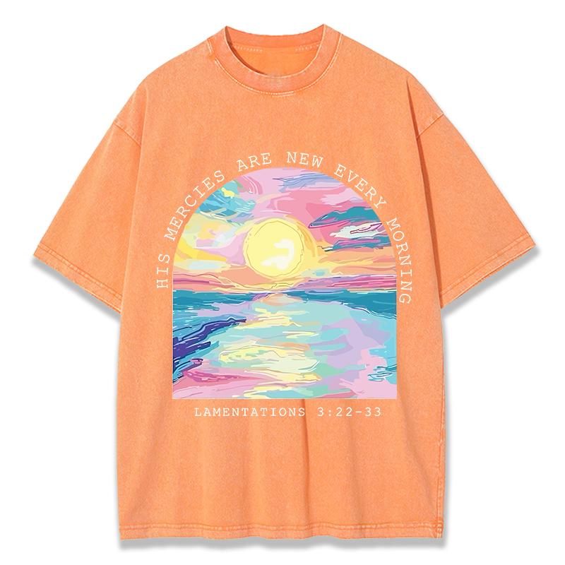 His Mercies Are New Every Morning Printed Washed TShirt Women Cotton Tops Street Distressed ONeck T Shirt Summer Woman Clothes