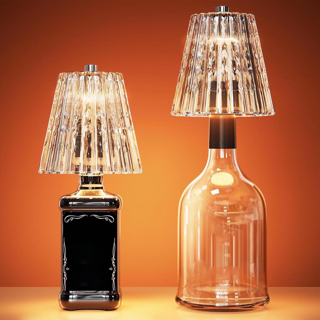 Wireless Bottle Lamp 3Color Touch Dimming Cordless Lampshade Rechargeable Wine Bottle Lights for Bedroom Living Room Kitchen