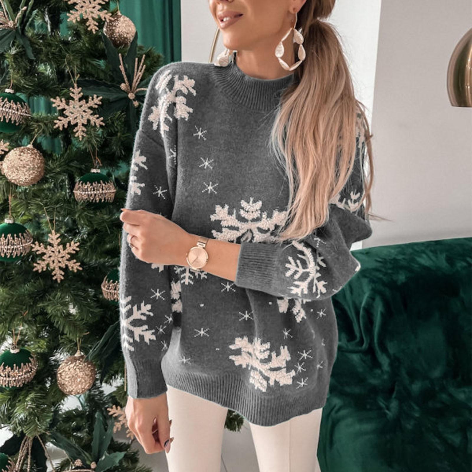 

Женский модный рождественский свитер, свитер с длинным рукавом и высоким воротником M серый