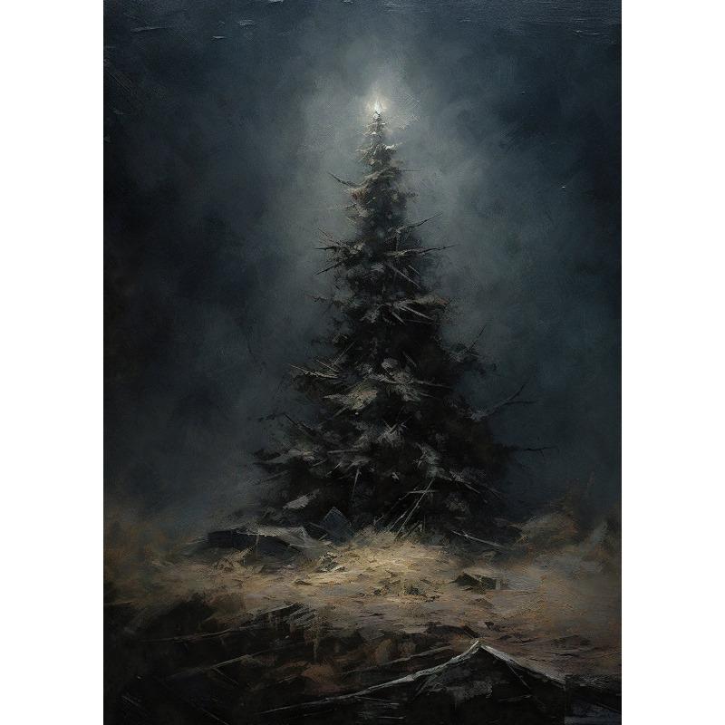 Winter Pine Forest Santa Claus Rustic Landscape Poster  Christmas Canvas Painting, Dark Academia, Antique Vintage Home  Decor