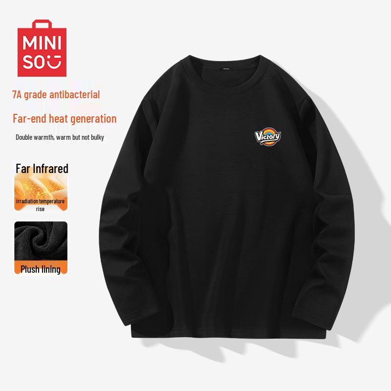 MINISO Men's Fleece-Lined Thermal Anti-Bacterial Long-Sleeve T-Shirt