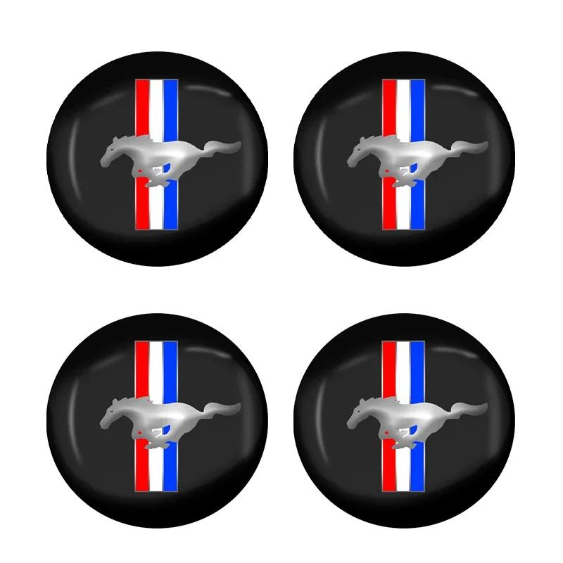 

New 2026 Car Sticker 4pcs 56mm Car Wheel Hub Center Cap Emblem Stickers For Ford Mustang spoiler Shelby GT 350 500 Cobra e Focus
