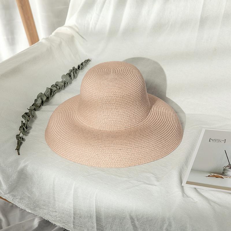 Solid Hepburn Style Elegant Straw Hat, Vintage Sun Protection Beach Woven Sun Hat for Women