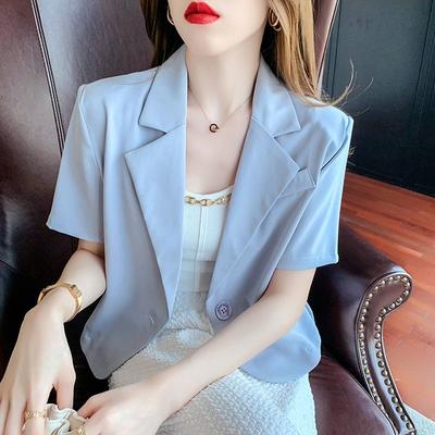 Summer Office Lady Solid Color Blazers Stylish Single Button Women's Clothing Short Sleeve Casual Spliced Lapel Loose Suits 2023