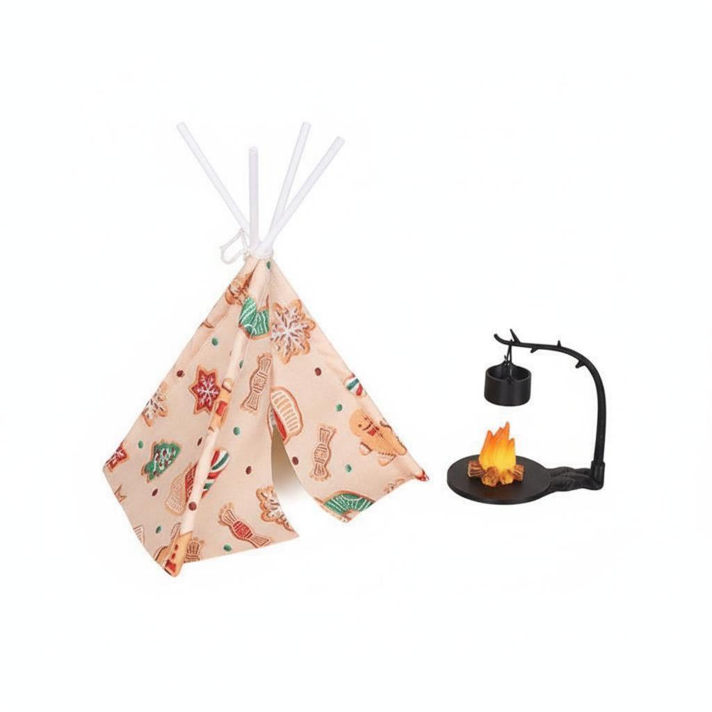 Dollhouse Teepee Tent Realistic Design Miniature Camping Set Fake Fire Decoration Creative DIY Resin Campfire Prop