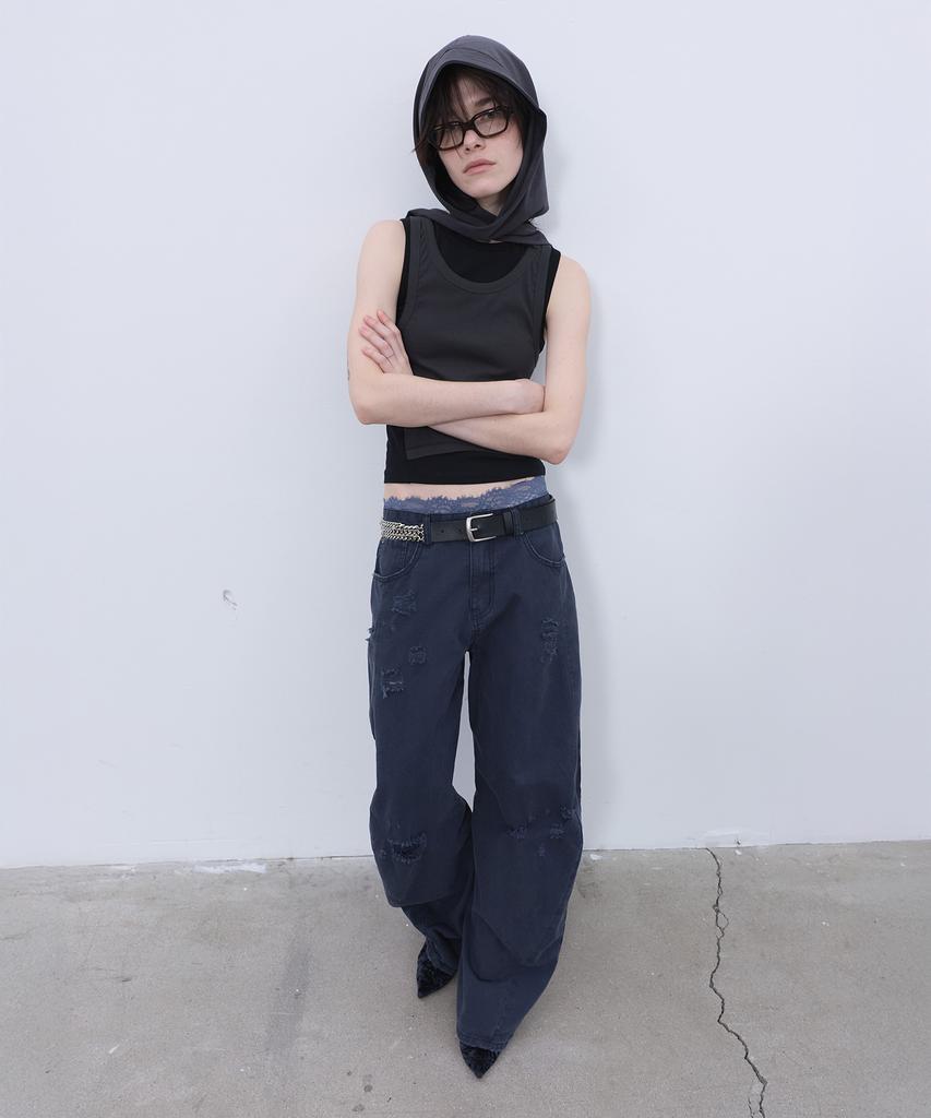 LCDC™ Distressed Curved Pants (Dark Navy)
