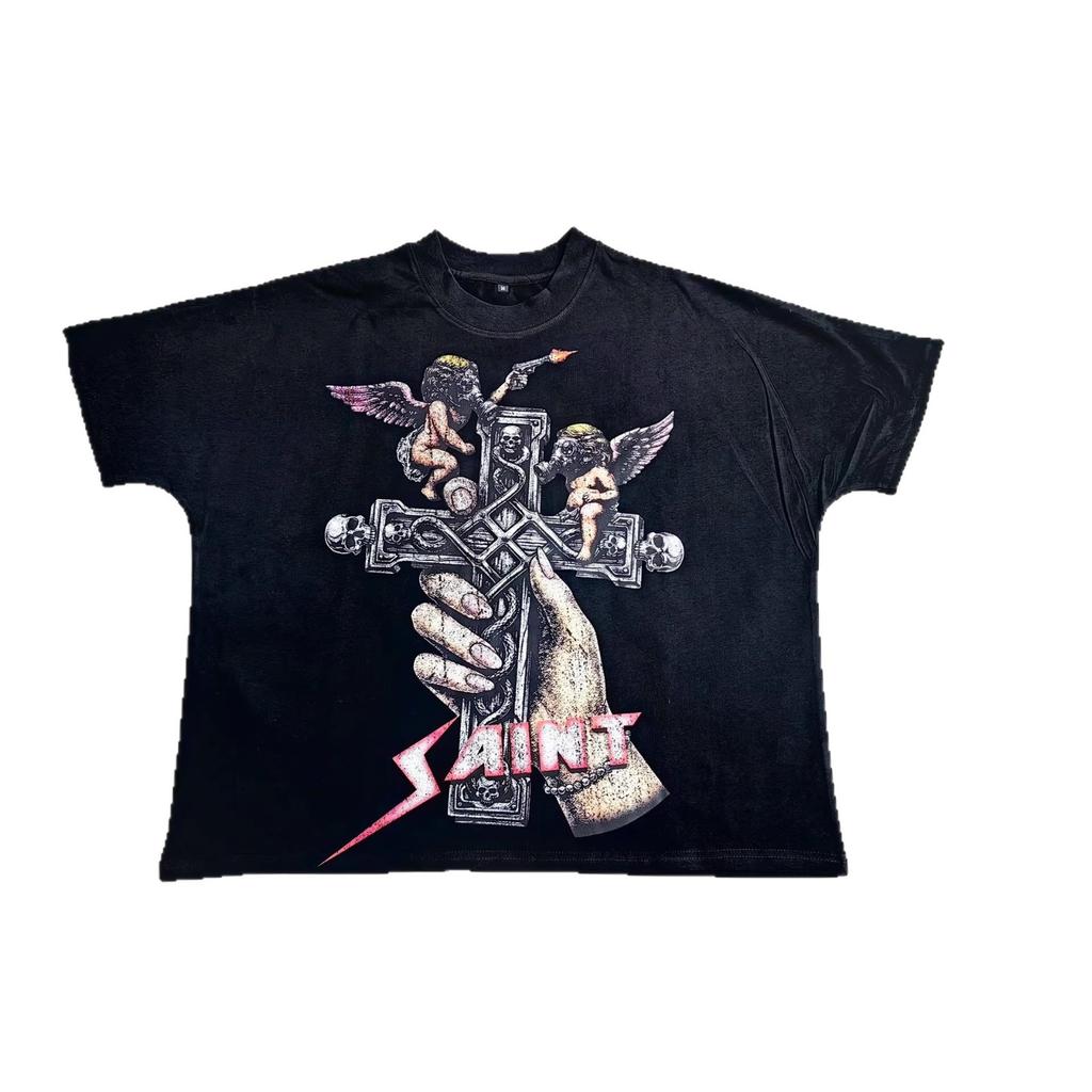 Tide Brand High Street Hip Hop Short Sleeve Direct Injection Printing Bat Sleeve Men'S And Women'S T-Shirt Versatile Summer Tide