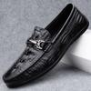 Loafers Moccasin Flat Man Casual Shoe Soft Animal Print Leather Shoes for Men Black Round Toe  Trend Size 45 Pu Common Retro