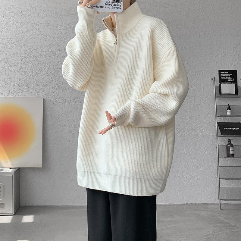 Men's Autumn Cityboy High-Neck Half-Zip Pullover - Japanese Lazy Style Versatile Knitwear