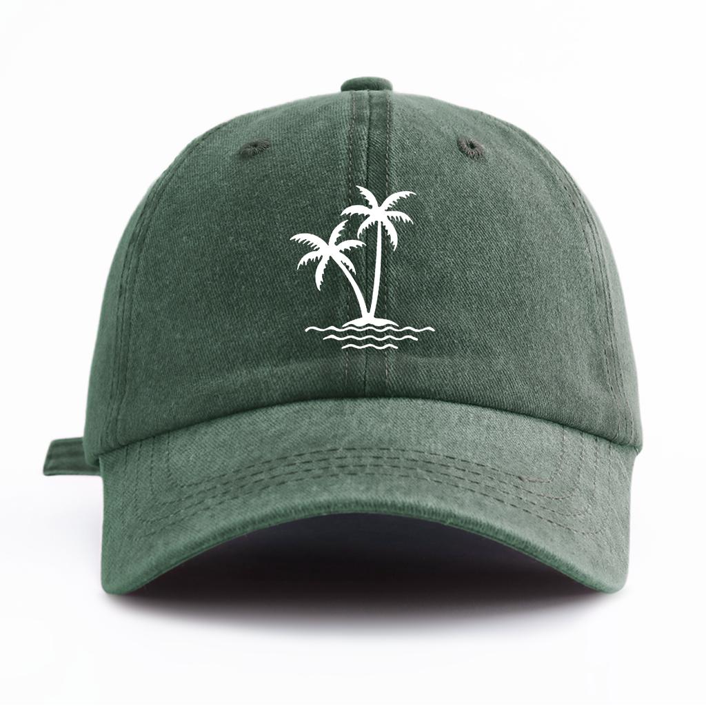 1pc Coconut Tree Print Washed Baseball Cap for Adults, Minimalist Retro Style Casual Soft Adjustable Dad Hat, Perfect As Gift