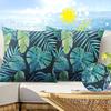 Greenery Tropical Plants Outdoor Waterproof Throw Pillow Covers 18 x 18 Inch Set of 2, Palm Leaf Pillowcase Square Cushion Case, Farmhouse Garden