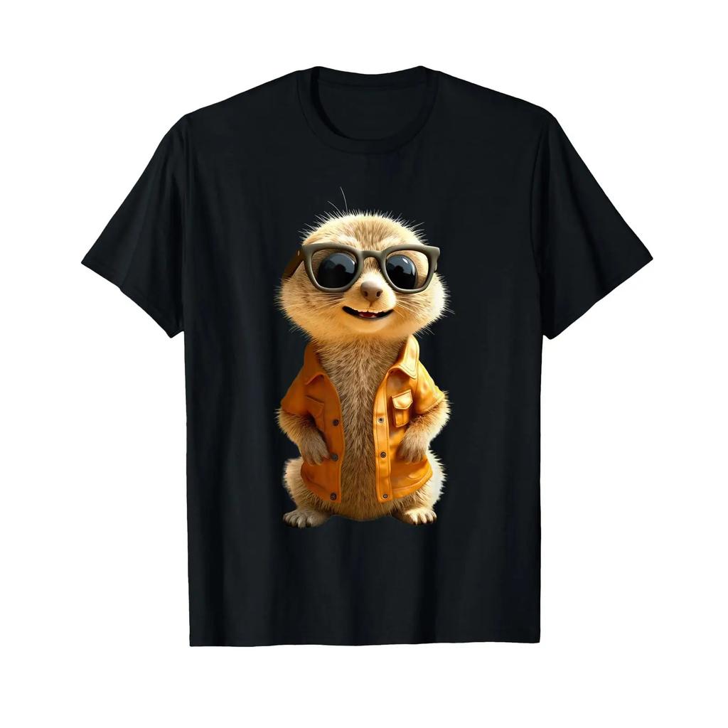 Meerkat With Sunglasses Animal Lover Cute Surikate T Shirt Vintage Breathable Slightly Comfortable Stylish Streetwear