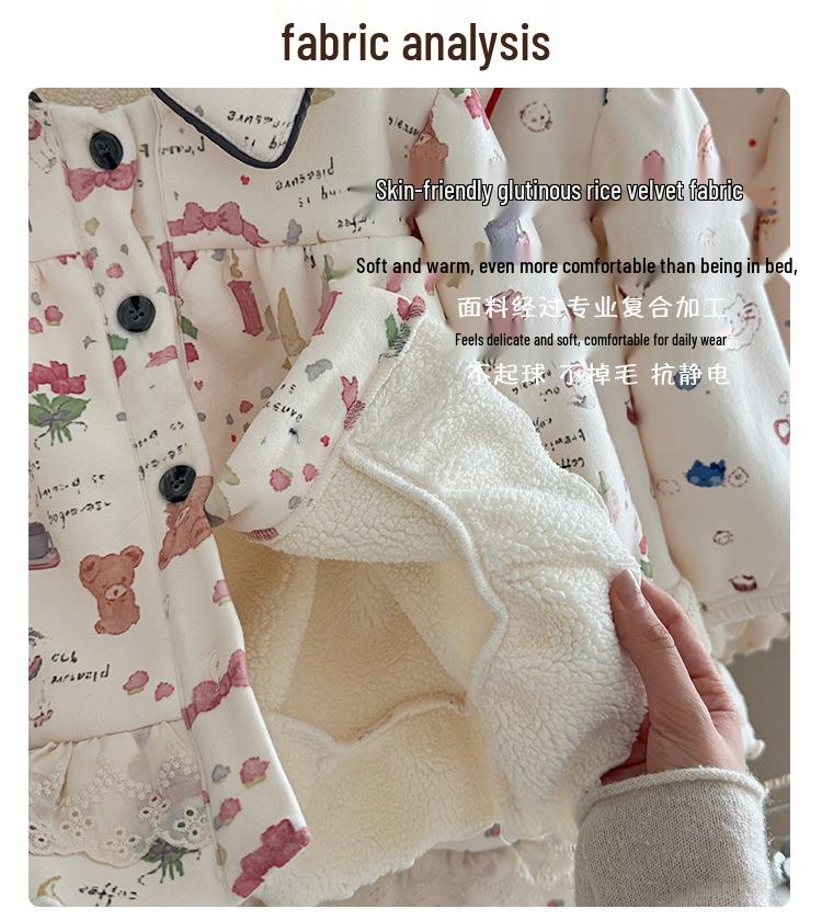 Dziewczęcy zimowy zestaw piżamowy - Podszyty polarem, Koronkowy, Wygodny, Słodki strój domowy, Nowy styl 2025