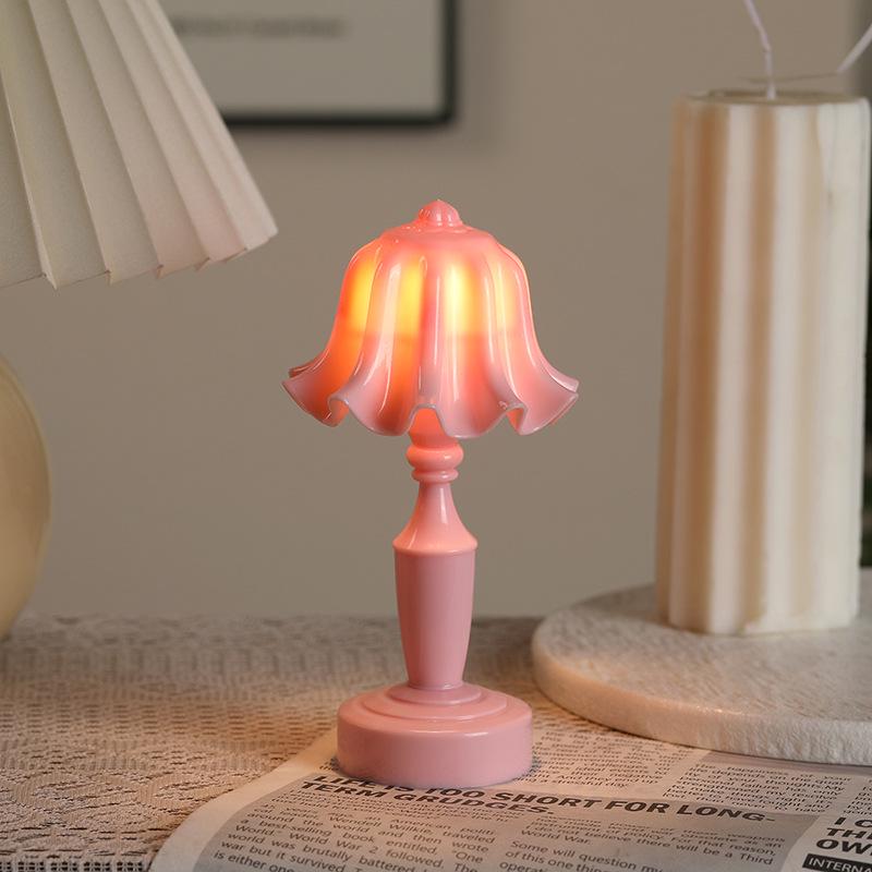 European Retro LED Night Lamp: Textured Small Desk or Bedside Decor with Palace Lantern Style