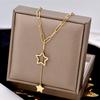 Ladies Titanium Steel Hollow Star Pendant Necklace Jewelry