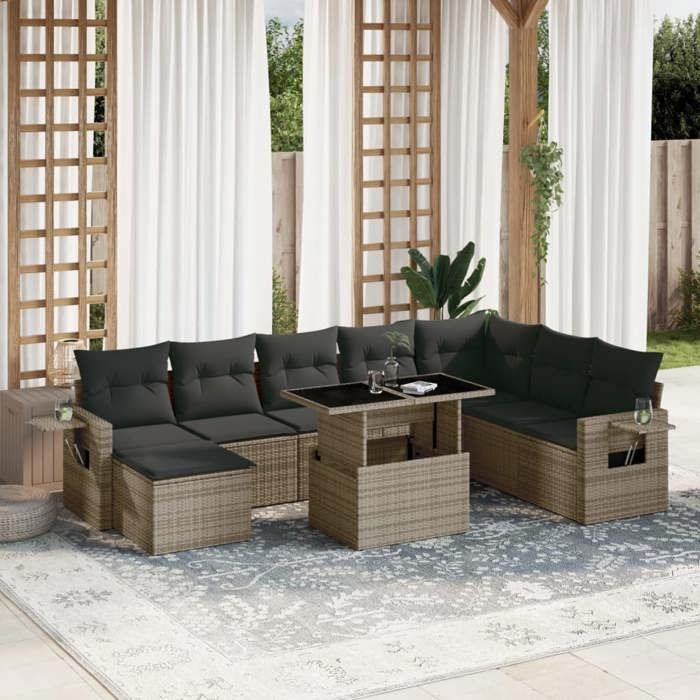 VidaXL Salon de jardin 9 pcs avec coussins gris résine tressée 3268100