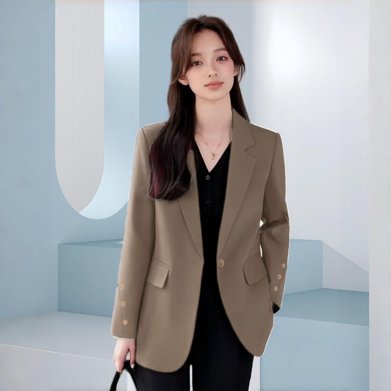 Autumn Winter Korean Fashion Solid Color Button Blazer Women Loose Casual Cardigan Suit Coat Outwear