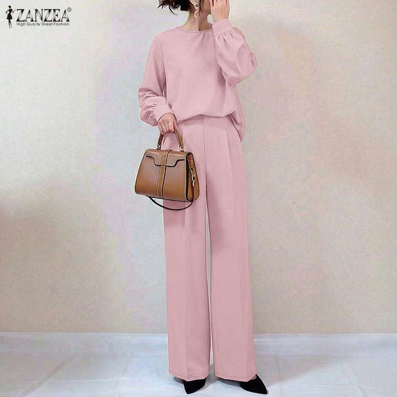 ZANZEA Women Long Sleeve Blouse and Pants Casual Two Piece Suit Sets