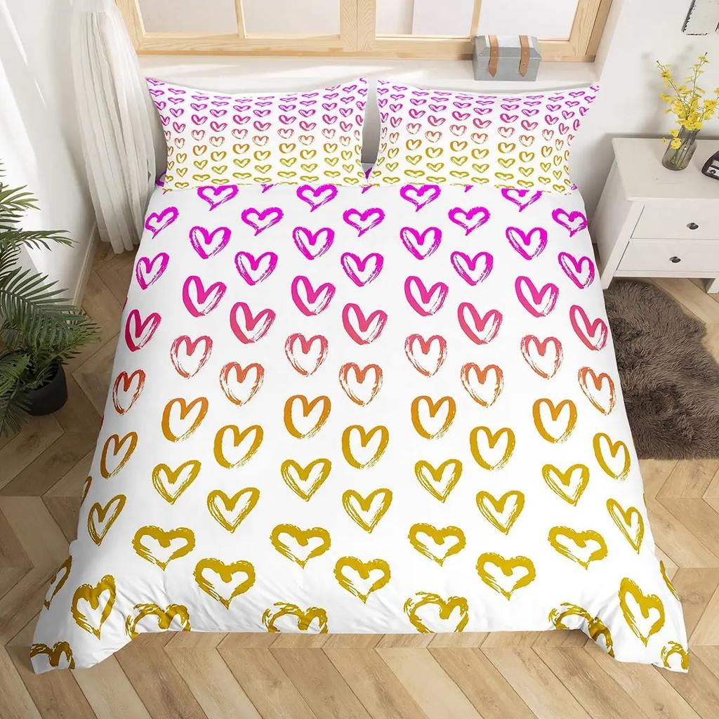 Love Heart Pattern Duvet Cover for Girls Women Pink Romantic Theme Bedding Set Room Decor,Valentine's Day Soft Comforter Cover