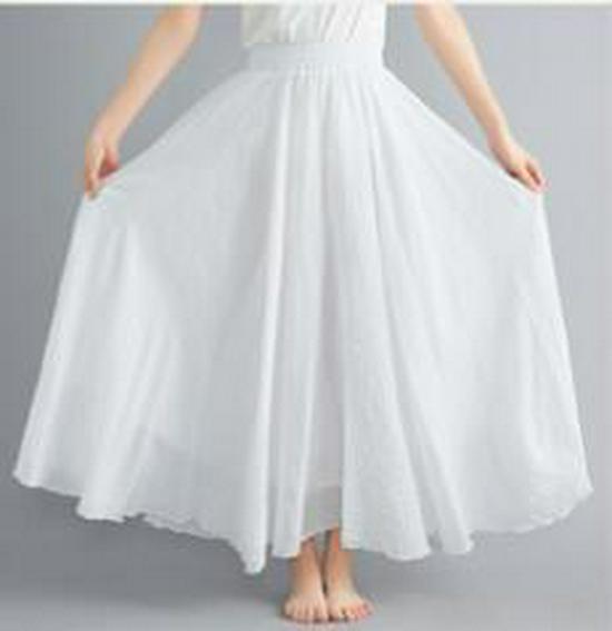 Women's Plus Size Cotton Linen Midi A-Line Skirt with Elastic Waist In 20 Colors