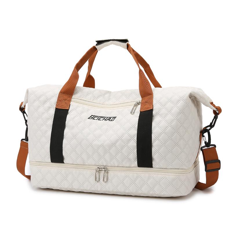 Nylon Travel Duffle Bag with Shoe Compartment, Large Capacity Argyle Pattern Casual Weekender Travel Handbag Gym Storage Bag