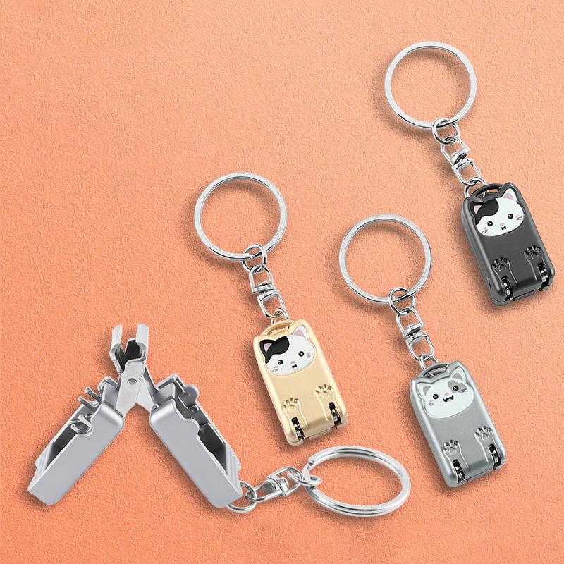 New Stainless Steel Fingernail Clipper Metal Foldable Mini Creative Kitten Nail Clipper Trim Nails Keychain