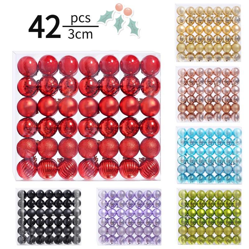 Christmas Ornament Balls 42 Pcs, 3 Cm Small Tree Baubles, Colorful Plastic Party Hanging Decorations, Holiday Party Decor Set