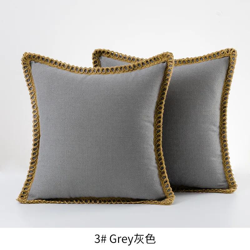 Boho Katoen Linnen Effen Kussensloop 45x45cm Met Jute Touwrand Decoratieve Kussenhoes Voor Bank Bed Woonkamer 30x50 cm grijze kleur