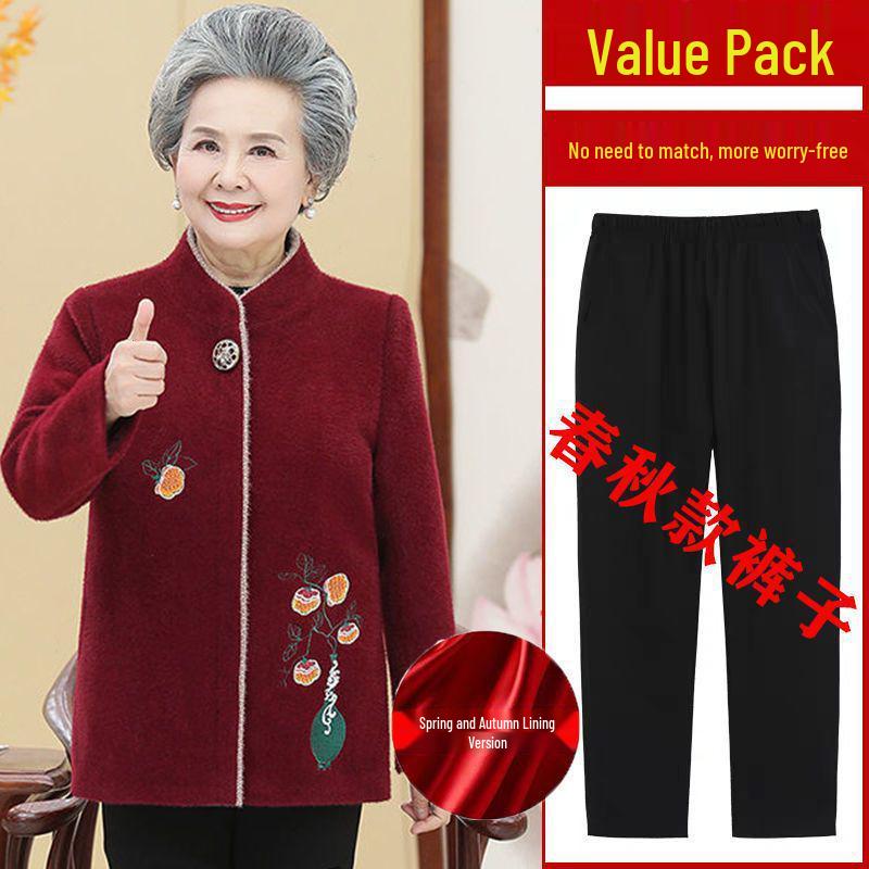 Grandma Style Mink Velvet Coat: Thickened Autumn-Winter Wear for Women Aged 60-70