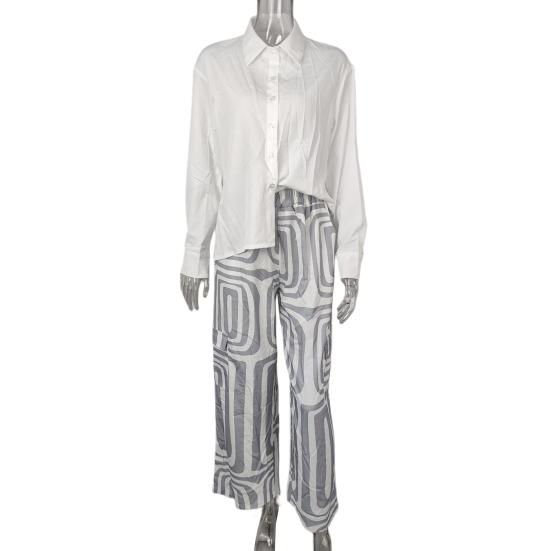 Zweiteilige Outfits für Damen Langarm-Hemden mit Knöpfen und Lange Hosen Elegantes Business-Set Lässiges Büro-Arbeits-Set