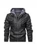 2025 Men's Plus Size PU Washed Leather Hooded Jacket, Two-piece Design.