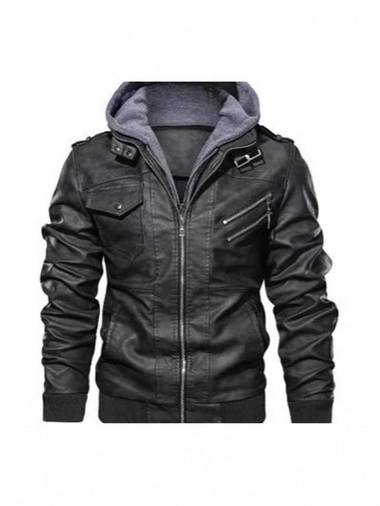 2025 Men's Plus Size PU Washed Leather Hooded Jacket, Two-piece Design.