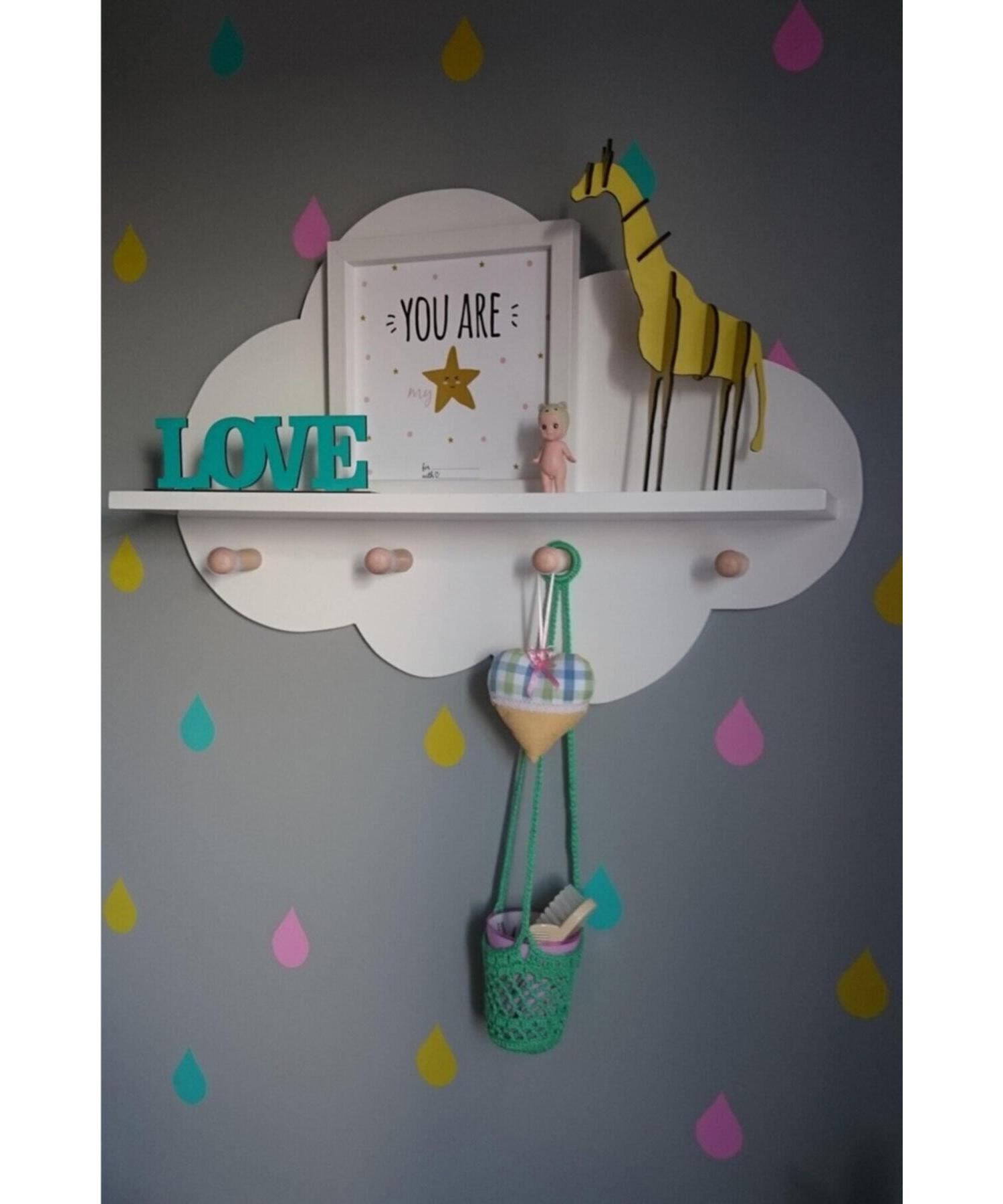 

Cloud Shelf with Hanger Baby Kids Room Montessori Decorative Wall Shelf with 4 Hangers